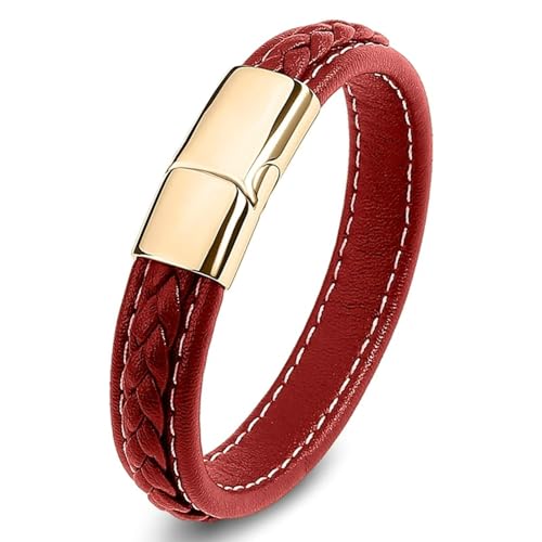 Aotiwe Armband Herren, Armband für Herren Geometrisches Muster Gold Rot Bracelet Vintage Pu Leder 16.5cm von Aotiwe
