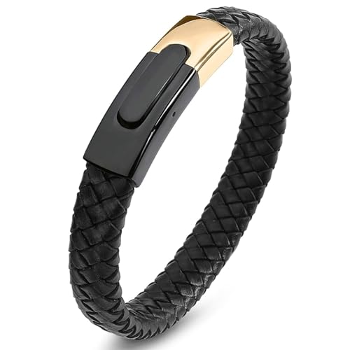 Aotiwe Armband Herren Leder, Armbänder für Herren Zweifarbige Schnalle Schwarz Armband Herren Geflochten 20cm von Aotiwe