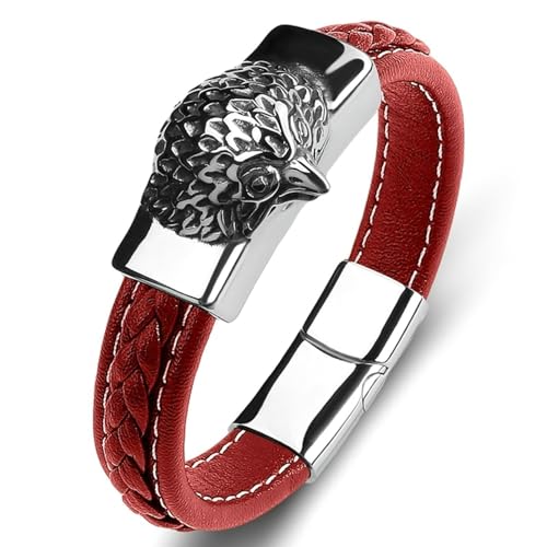 Aotiwe Armband Herren Leder, Armband Rot Eule Armband Freundschaft 20cm Geschenk 30 Geburtstag Mann von Aotiwe