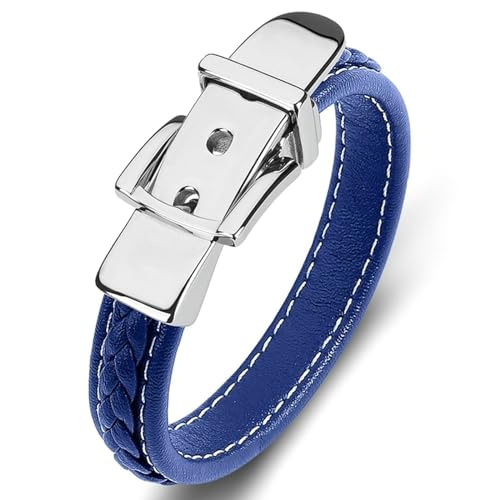 Aotiwe Armband Herren Leder Einfach, Dünnes Armband Herren Gürtelschnalle Silber Blau Zartes Armband 18.5cm von Aotiwe
