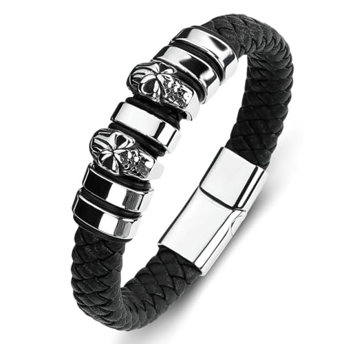 Aotiwe Armband Herren Leder Schwarz, Armband für Herren Schädel Armband Mann Dünn 16.5cm von Aotiwe