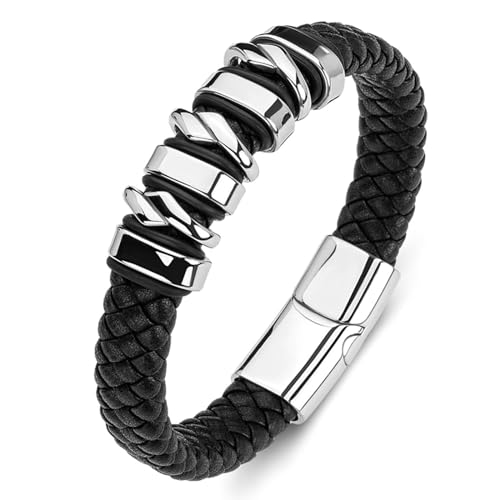 Aotiwe Armband Herren Schwarz Kunstleder, Herren Armbänder Dünn Geometrischer Typ Zartes Armband 18.5cm von Aotiwe