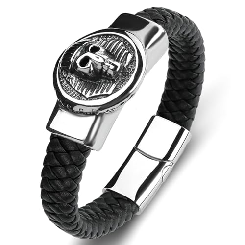 Aotiwe Armband Herren Schwarz Kunstleder, Süße Armbänder Schädel Armbänder Männer 18.5cm von Aotiwe