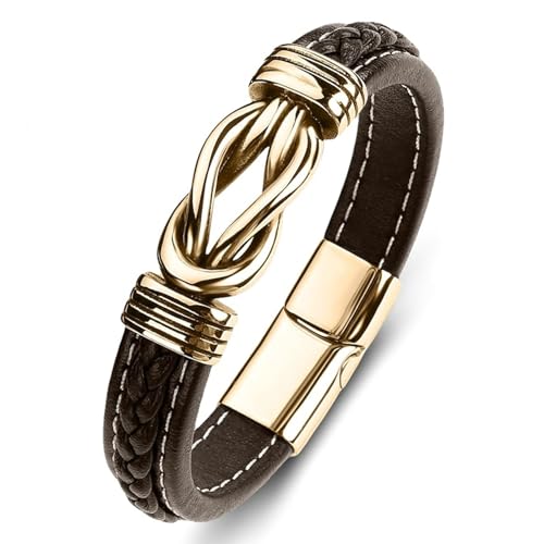 Aotiwe Armband Leder, Armbänder Charms Set Gold Braun U Form aus Stahl 20cm Geschenk Vatertag Aotiwe Armband Leder, Armbänder Charms Set Gold Braun U Form aus Stahl 20cm Geschenk Vatertag von Aotiwe