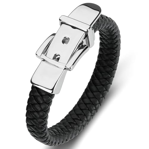 Aotiwe Armband Leder, Armband Herren Silber Schwarz Gürtelschnalle aus Stahl 18.5cm Jahrestag Geschenk Aotiwe Armband Leder, Armband Herren Silber Schwarz Gürtelschnalle aus Stahl 18.5cm Jahrestag Geschenk von Aotiwe