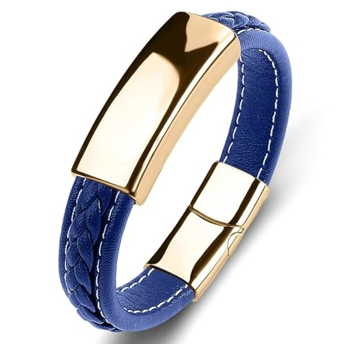 Aotiwe Armband Leder, Brautvater Armband U Form Gold Blau Armreif Vintage 18.5cm Witzige Geschenke von Aotiwe