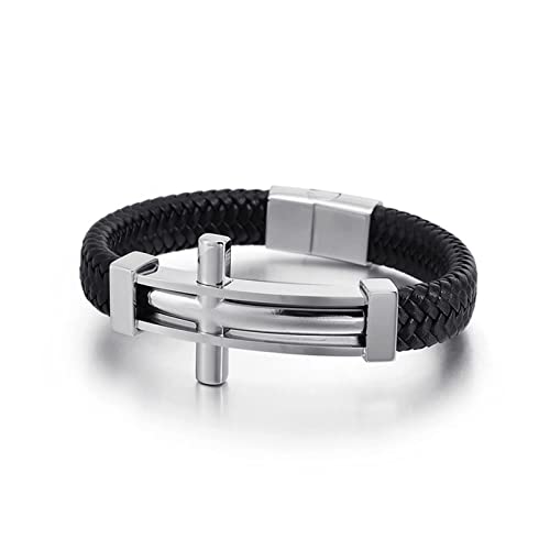 Aotiwe Armband Leder, Freundschaftsarmband Silber Kreuz 21cm Kleine Geschenke für Männer von Aotiwe