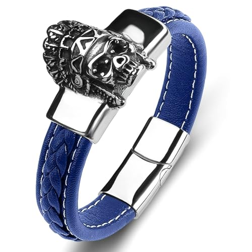 Aotiwe Armband Männer, Armbänder für Herren Set Mythischer Punk Blau Armreif Vintage Pu Leder 20cm von Aotiwe