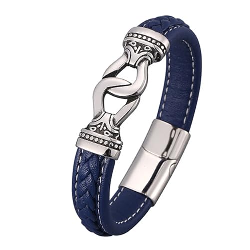 Aotiwe Armband Männer, Armreif Silber Vintage Lederarmband mit Schnalle Blau Armband für Männer Pu Leder 20.5cm von Aotiwe