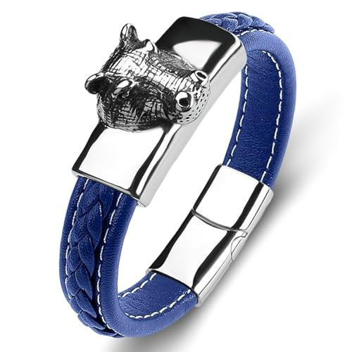 Aotiwe Armband Männer, Armreif Vintage Schweinekopf Blau Armband Mann Dünn Pu Leder 16.5cm von Aotiwe