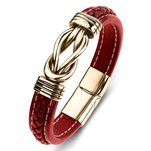 Aotiwe Armband Männer, Herren Armband Breit U Form Gold Rot Armbänder für Männer Pu Leder 16.5cm von Aotiwe