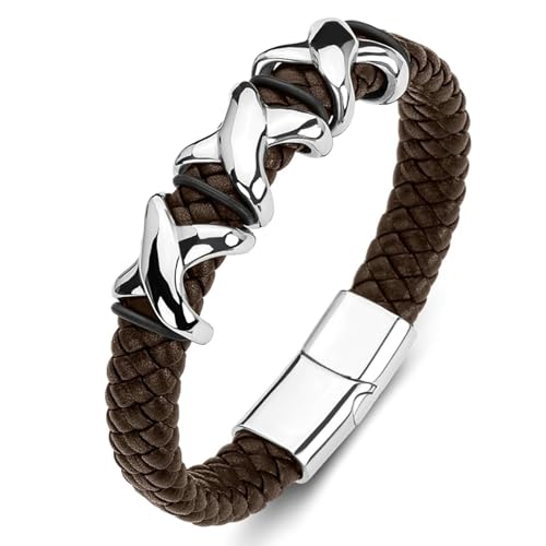 Aotiwe Armband Männer, Männer Armband Dünn Typ X Braun Armbänder für Herren Set Pu Leder 16.5cm von Aotiwe