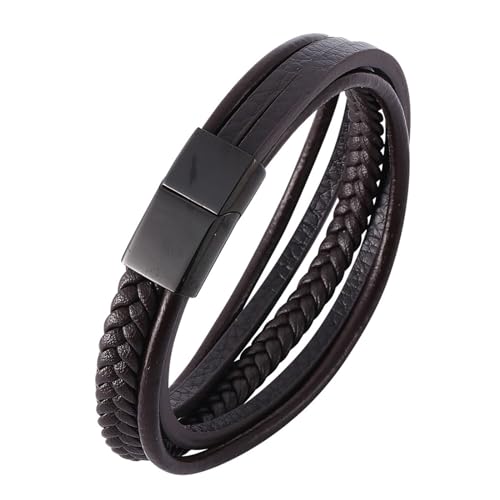 Aotiwe Armband Männer, Männer Armband Schwarz 5 Lagiges Lederarmband Braun Herren Armbänder Dünn Pu Leder 18.5cm von Aotiwe