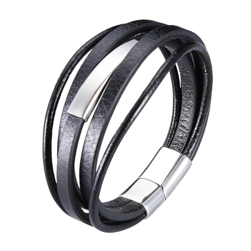 Aotiwe Armband Männer, Men Bracelet 5 Lagiges Lederarmband Silber Armbänder für Männer Pu Leder 16.5cm von Aotiwe