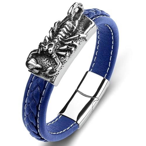 Aotiwe Armband Männer Leder, Bracelet Vintage Skorpion Blau Armbänder für Herren Dünn 18.5cm von Aotiwe