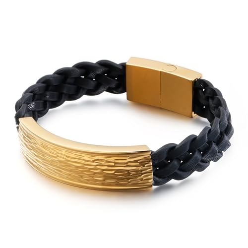 Aotiwe Armband Männer Leder, Männer Armband Gold Flechten aus Stahl 21cm Geschenk Hochzeit von Aotiwe