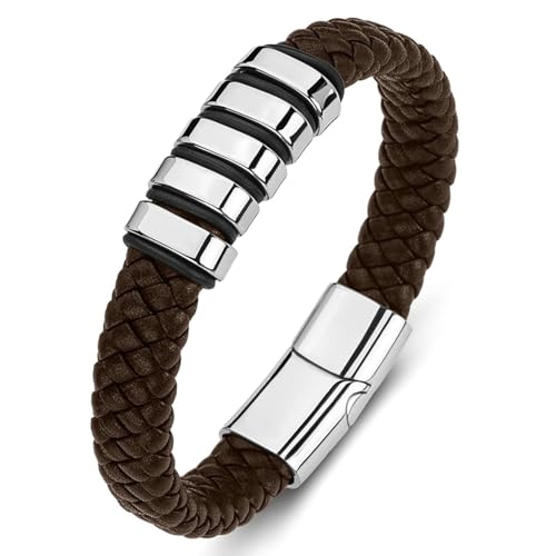 Aotiwe Armband Männer Outdoor, Armbänder für Herren Set Geometrischer Typ Braun Man Bracelet Pu Leder 18.5cm von Aotiwe