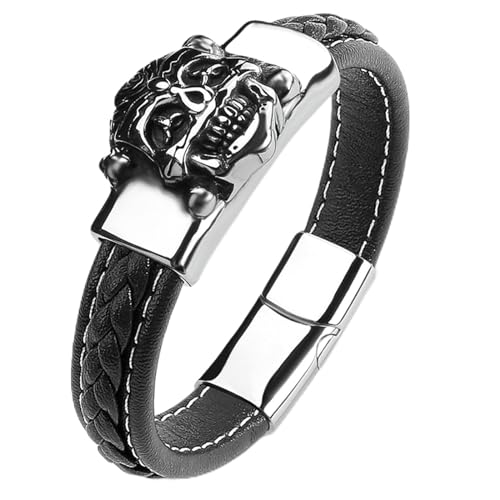 Aotiwe Armband Männer Outdoor, Armband Herren Schwarz Breit Schädel Armband Freundschaft Pu Leder 18.5cm von Aotiwe