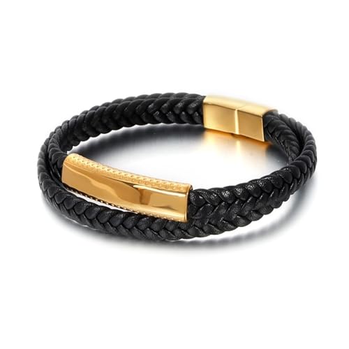 Aotiwe Armband Männer Outdoor, Herren Armbänder Gold Geometrisches 2 Lagen Gewebe Armbänder Herren Pu Leder 21.5cm von Aotiwe