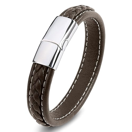 Aotiwe Armband Männer Outdoor, Herren Armband Kette Geometrisches Muster Silber Braun Man Bracelet Pu Leder 18.5cm von Aotiwe