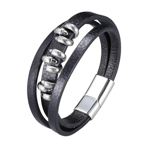 Aotiwe Armband Männer Outdoor, Herren Armband Silber Dünn Drachenklaue 3 Lagiges Lederarmband Armreif Herren Set Pu Leder 16.5cm von Aotiwe