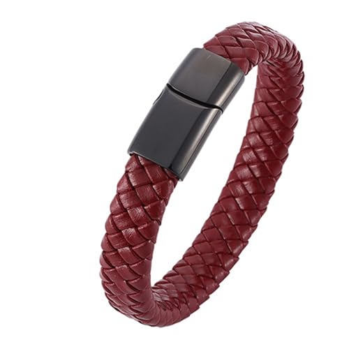 Aotiwe Armband Männer Outdoor, Süße Armbänder Einfaches Armband aus Geflochtenem Leder mit Magnetschnalle Schwarz Dunkelrot Dünnes Armband Herren Pu Leder 20.5cm von Aotiwe