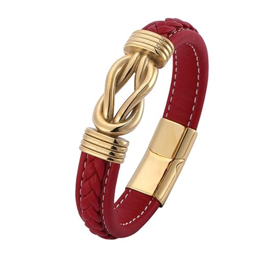 Aotiwe Armband Mann Dünn, Schmuck Gold Armband Armreif aus Leder mit Quadratischem Knoten Rot Armreif Herren Set Pu Leder 18.5cm von Aotiwe