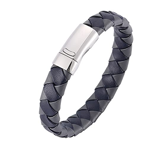 Aotiwe Armband Personalisiert Herren, Kleine Geschenke Einfaches Armband aus Geflochtenem Lederband Stahl Grau Blau Edelstahl 16.5cm von Aotiwe