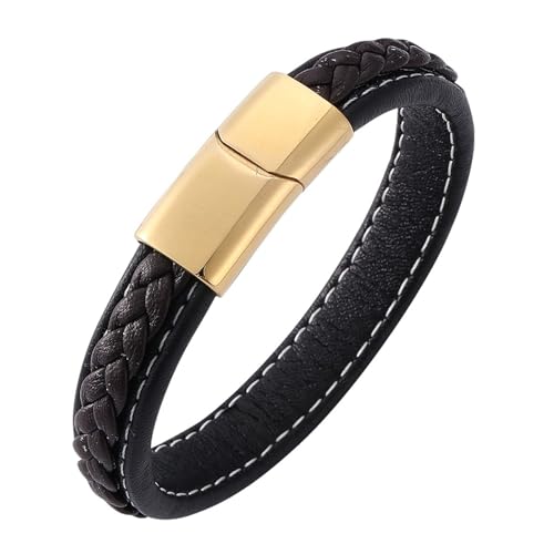 Aotiwe Armband Set, Armbänder für Herren Schlichter Lederarmreif Gold Schwarz Braun Bracelet Men Pu Leder 16.5cm von Aotiwe