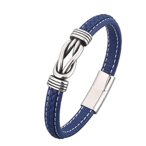 Aotiwe Armband Set, Herren Armband Silber Dünn Lederarmreif mit Nautischem Knoten Blau Geflochtenes Armband für Männer Pu Leder 16.5cm von Aotiwe