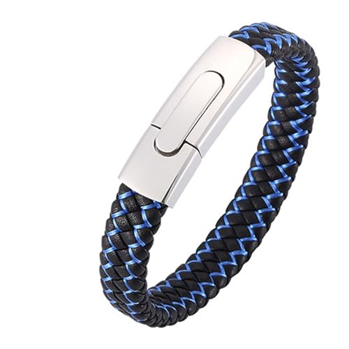 Aotiwe Armband Set, Männer Armband Geflochten Schlichtes Armband aus Geflochtenem Lederband Silber Schwarz Blau Armreif Männer Pu Leder 16.5cm von Aotiwe