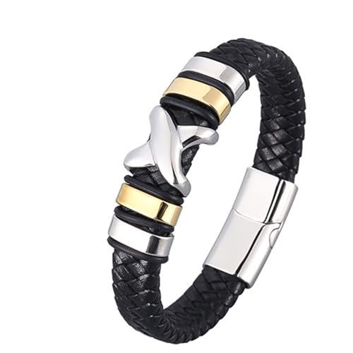 Aotiwe Armband für Männer, Armbänder für Herren „X“ Geflochtenes Lederbandarmband Silber Gold Armband Mann Dünn Pu Leder 18.5cm von Aotiwe