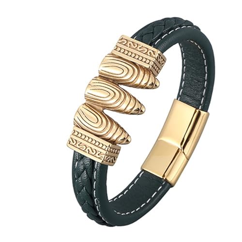 Aotiwe Armband für Männer, Armband Gold Herren 3 Kugel Lederarmreif Grün Zartes Armband Pu Leder 16.5cm von Aotiwe