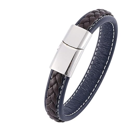 Aotiwe Armband für Männer, Armband Mann Silber Schlichtes Lederarmband Blau Braun Männer Armband Pu Leder 16.5cm von Aotiwe