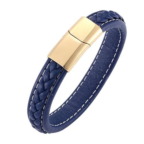 Aotiwe Armband für Männer, Herren Armband Breit Schlichter Lederarmreif Gold Blau Man Bracelet Pu Leder 16.5cm von Aotiwe