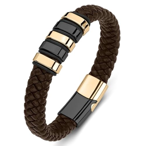 Aotiwe Armband für Männer, Herren Armband Kette Geometrischer Typ Braun Herren Armband Outdoor Pu Leder 16.5cm von Aotiwe