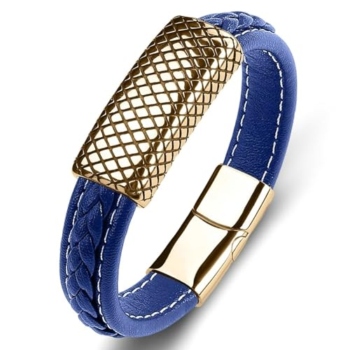 Aotiwe Armband für Männer, Männer Armband Set Diamant Punk Stil Gold Blau Bracelet Vintage Pu Leder 18.5cm von Aotiwe