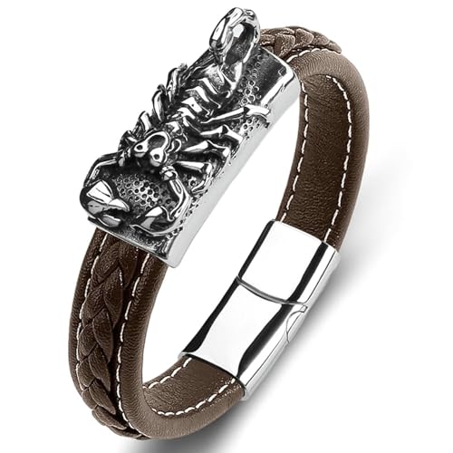 Aotiwe Armband für Männer Leder, Brautvater Armband Skorpion Braun Armbänder für Herren Set 18.5cm von Aotiwe