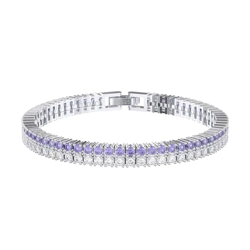 Aotiwe Armkettchen Frauen, Armbänder Frauen 2 Reihige Tenniskette Bracelet Damen Lila Weiß mit Rundschliff Zirkonia 925 Silber 18cm von Aotiwe