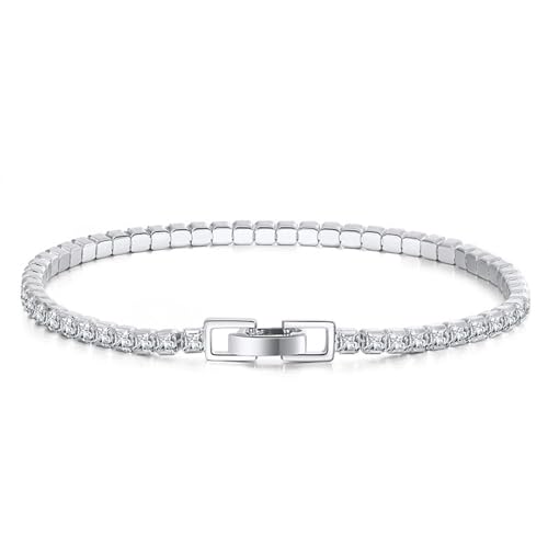 Aotiwe Armkettchen Frauen, Bracelet Set Tenniskette Armband Damen Silber mit Weiß Quadratschliff Zirkonia 925 Silber 3mm 19cm von Aotiwe