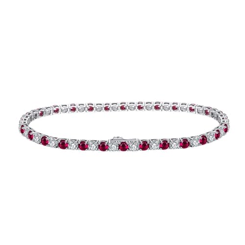 Aotiwe Armreif Damen Silber, Armbänder Damen Modeschmuck Tenniskette Armband für Damen mit Weiß Rot Rundschliff Zirkonia 925 Silber 16.5cm von Aotiwe