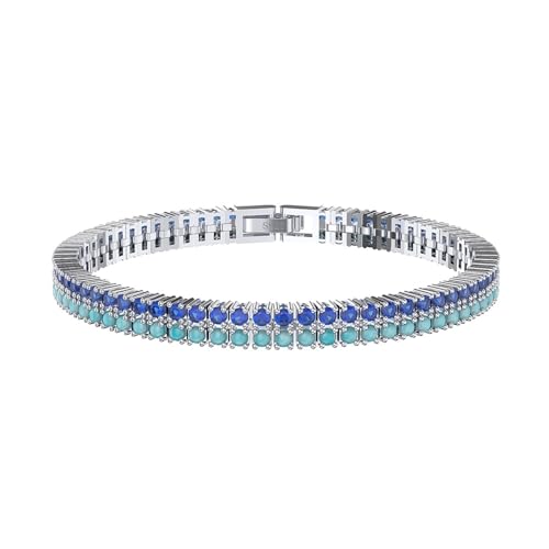 Aotiwe Armreif Damen Silber, Armband Freundin Doppelreihige Tenniskette Armreif Vintage 16.5cm mit Blau Rundschliff Zirkonia 925 Silber von Aotiwe