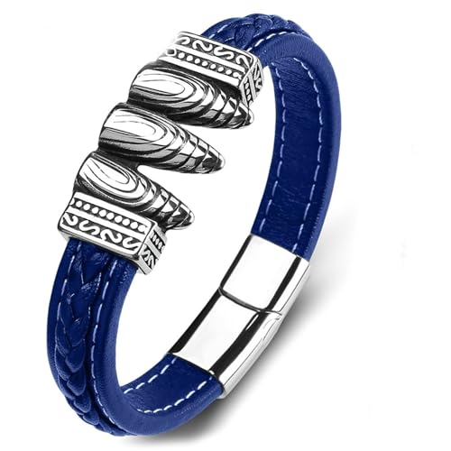 Aotiwe Armreif Herren, Brautvater Armband Tribal Punk Stil Blau Geflochtenes Armband für Männer Pu Leder 18.5cm von Aotiwe