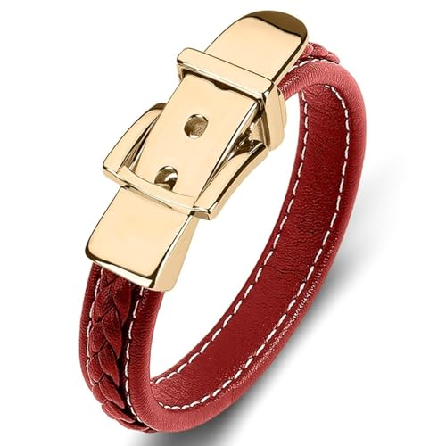 Aotiwe Armreif Herren, Süße Armbänder Gürtelschnalle Gold Rot Armbänder für Männer Pu Leder 16.5cm von Aotiwe