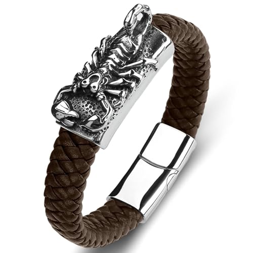 Aotiwe Armreif Herren Leder, Brautvater Armband Skorpion Braun Herren Armband 16.5cm Dankeschön Geschenke von Aotiwe