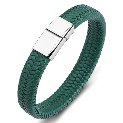 Aotiwe Armreif Herren Set, Armbänder für Männer Geometrischer Typ Grün Armband Mann Dünn Pu Leder 18.5cm von Aotiwe