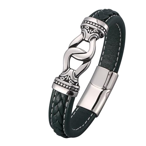 Aotiwe Armreif Männer, Armbänder Silber Lederarmband mit Schnalle Grün Armreif Vintage Pu Leder 16.5cm von Aotiwe