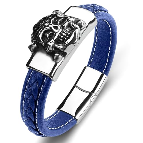 Aotiwe Armreif Männer, Armband Blau Schädel Dünnes Armband Herren Pu Leder 18.5cm Geschenk Ehemann von Aotiwe