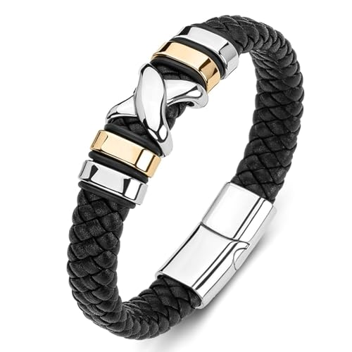 Aotiwe Armreif Männer, Armband Herren Schwarz Kreuzen Matching Bracelets Pu Leder 16.5cm von Aotiwe