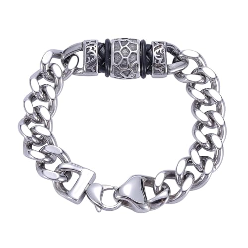 Aotiwe Armreif Männer, Armreif Silber Set Punk Stil Bracelet Men Pu Leder 20.5cm Geschenk 30 Geburtstag Mann von Aotiwe